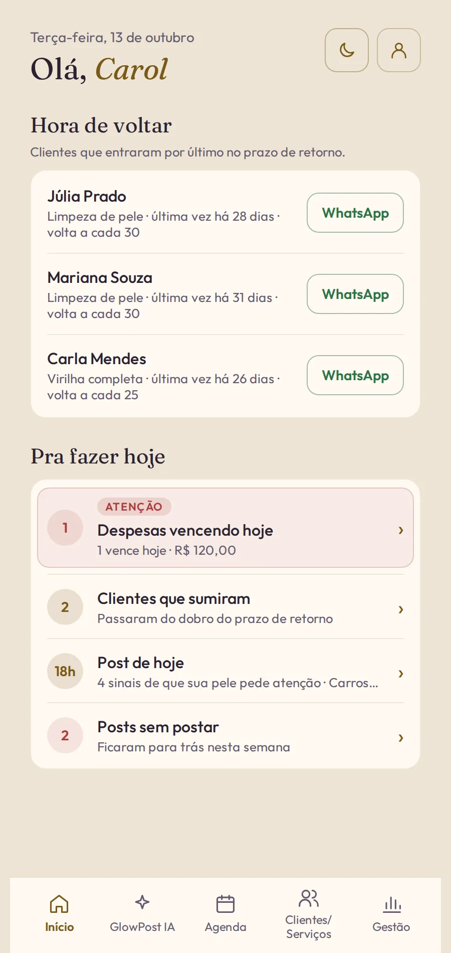 Hora de voltar e Pra fazer hoje no GlowPro